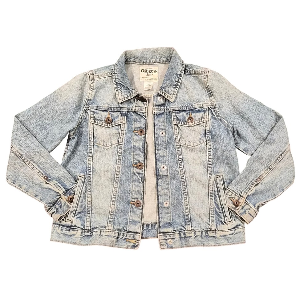 OshKosh B'gosh Kids Light Wash Denim Trucker Jacket Size 12 100% Cotton